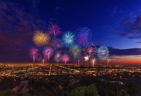 Los Angeles, Grand Park, fireworks, 4th of July, Independence Day, night, L ...
