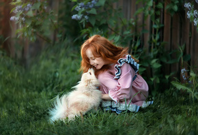 Анастасия Бармина, девочка, ребёнок, платье, природа, животное, собачка, пёсик
