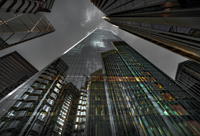 modern business center, glass skyscrapers facade, modern buildings, skyscra ...