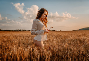 ass, outdoors, see through, blouse, wheat, clouds, sky, boobs