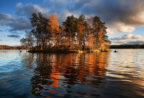 Озеро, Остров, Vuoksa Lake, Leningrad region, Priozersky district, Деревья, Природа