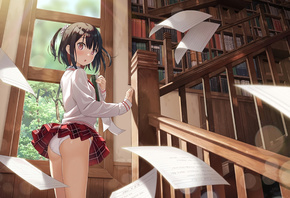 girl, sexi, women, brunette, miniskirt, colors, perfect, library, anime, pa ...