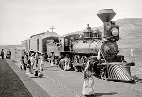 станция, поезд, паровоз, люди, сша, 1890