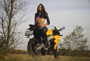 motocicleta, girl, women, beautiful, road, brunette, aprilia, yellow, road, ...