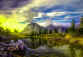 Lake, Dolomites, Trees, Alps