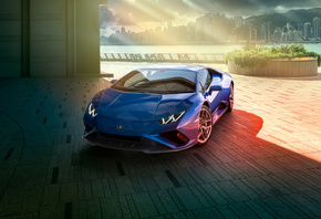Blue, Lamborghini, Huracan, Rear