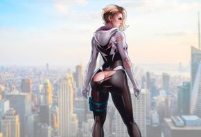 gwen stacy, spider gwen, comic, girls, superheroines, marvel, comics, ass, blonde