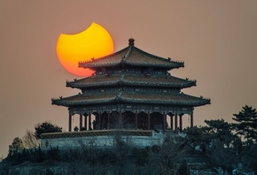 пагода, строение, здание, луна