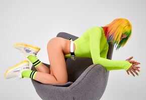 women, bodysuit, dyed hair, lights, painted nails, leotard, colorful, women ...