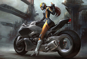 tracer, overwatch, game, girl, anime, brunette, motorcycle, road