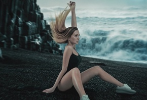 girl, sea beach, pretty