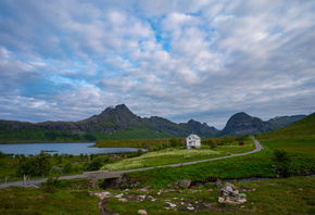 Норвегия, Горы, Лофотенские острова, Камни, Selfjord, Облака, Природа