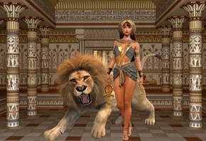 девушка, лев, дворец, египет, древний