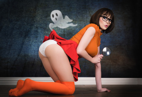 Девушка, модель, позирует, косплей, Velma Dinkley, Scooby-Doo