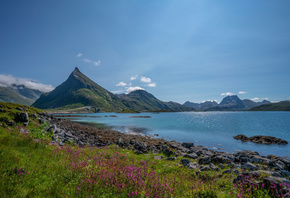 Норвегия, Горы, Камни, Небо, Лофотенские, острова, fjord, Природа