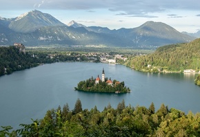 озеро, островок, часовня, панорама, блед, словения