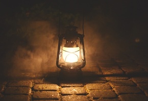 Лампа, фонарь, старинное, старый фонарь, антиквариат, туман, ночь