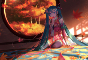 Hatsune Miku, vocaloid, games, games girl, kimono, tattoo