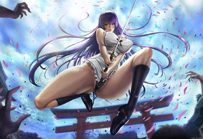Highschool of the Dead, Saeko Busujima, brunette, blue eyes, anime girl, bo ...