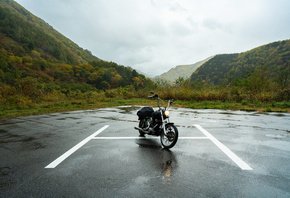 мотоцикл, байк, чоппер, асфальт, туман, природа