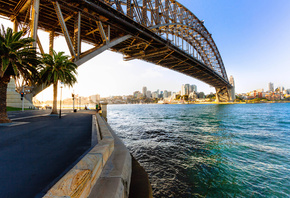 Австралия, Мост, Sydney, Harbour, Bridge, Сидней, Залив, Уличные фонари, Го ...