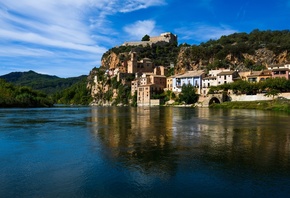 Испания, Крепость, Река, Замок, Tarragona, Castle, Miravet, Ebro, river, Го ...