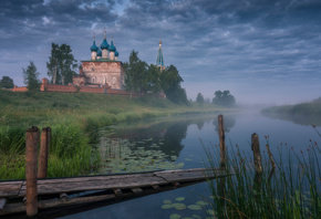 Церковь, Россия, Dunilovo, Shuisky, district, Ivanovo, region, Туман, Трава ...