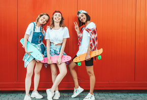 girls, charming, cute, shorts, legs, skateboard, cap