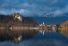 Словения, Озеро, Лодки, Bled, Castle, Природа