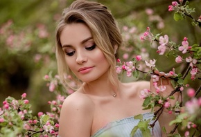 , , , , ,   , , women, blonde, cute, pose, makeup, women outdoors, cherry