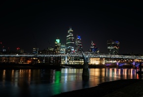 ночь, город, огни, лондон