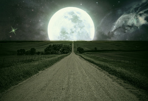дорога, луна, ночь, бесконечность