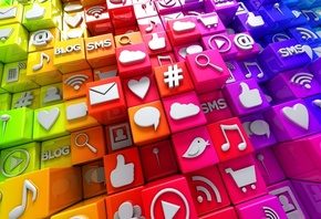 3d, social, icons, cubes