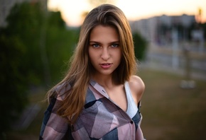 model, face, women, bokeh, shirt, portrait, hairstyle, plaid shirt, Alexei  ...