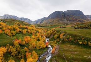 горы, природа, речка, осень, Норвегия