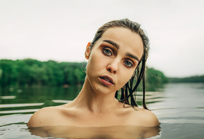 women, water, face, portrait, wet hair, wet body, women outdoors