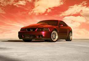 Mustang, фон, цвет, красный