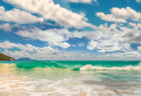 тропики, океан, прибой, пляж, песок, облака