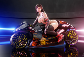 Jul3D, Tifa Lockhart, Final Fantasy, women, women, brunette, motorcycle, bo ...