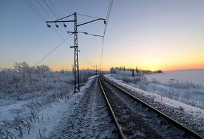 утро, зима, железная дорога