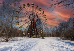 зима, снег, колесо обозрения, припять, украина