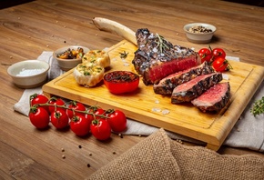  -, premium meats, steak, tomatoes, restaurant