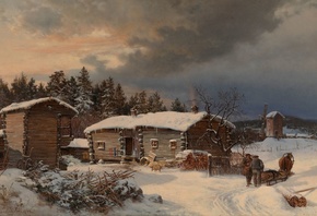Hjalmar Munsterhjelm,  , 1866, Winter Landscape with Farmho ...