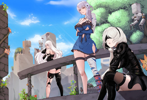 Nier: Automata, 2B Nier: Automata, A2 Nier: Automata, Nier, women, anime girls, sky, clouds, robot, anime