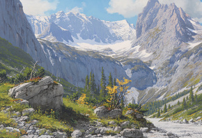  ,  , Rudolf Reschreiter, Blick von der Hollentalangerhutte zum Hollentalgletscher und den Riffelwandspitzen