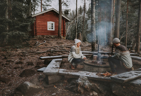 Helvetinjarvi National Park, campfire, Finland, forest, arctic nature