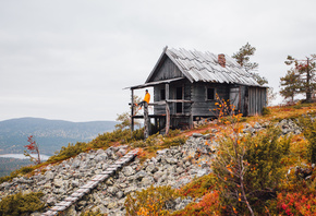 Lapland, autumn, cute wooden house, Finland