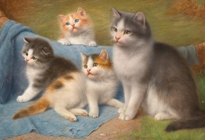 Wilhelm Schwar, Mother cat with her three kittens, Wilhelm Friedrich Johann ...