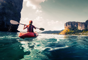 Adventure, kayak, tropical bay, Thailand