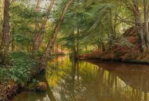 Peder Mork Monsted, Danish, 1904, Spring day at the forest stream